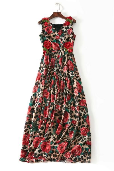 european and american women's fashion 2019 spring new style flower embroidery v-neck sleeveless leopard print dress, Black;gray
european and american women's fashion 2019 spring new style flower embroidery v-neck sleeveless leopard print dress, Black;gray