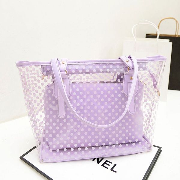 pvc clear hand bag waterproof tote shoulder bag polka dot handle female candy color beach with inner zipper 2019
pvc clear hand bag waterproof tote shoulder bag polka dot handle female candy color beach with inner zipper 2019