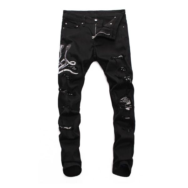 high elasticity straight cotton jeans all-match embroidery animal//snake mens denim trouser classic men designer retro trend black pant, Blue
high elasticity straight cotton jeans all-match embroidery animal//snake mens denim trouser classic men designer retro trend black pant, Blue