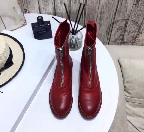 designer women's boots high-end quality handmade short boots shoes italy imported leather metal zipper street fashion box card packagin, Black 
designer women's boots high-end quality handmade short boots shoes italy imported leather metal zipper street fashion box card packagin, Black