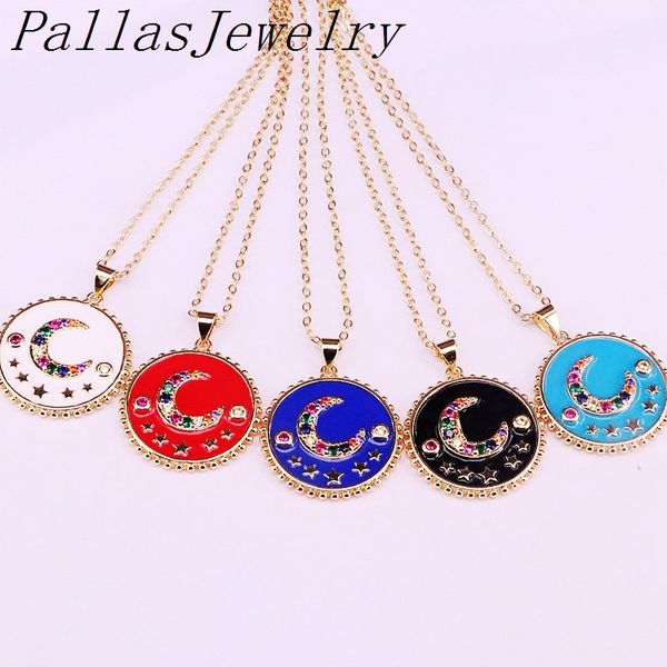 10pcs new fashion charms necklaces gold color jewelry enamel and colorful cz moon in round pendant necklace for lady girls, Silver
10pcs new fashion charms necklaces gold color jewelry enamel and colorful cz moon in round pendant necklace for lady girls, Silver