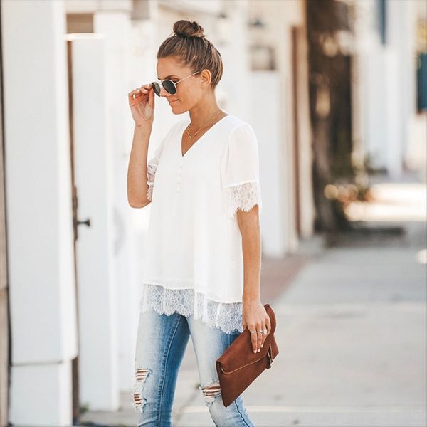 women's dress 2019 season v-neck chiffon short-sleeved female women's dress 2019 season v-neck lace chiffon short-sleeved t-shirt, White
women's dress 2019 season v-neck chiffon short-sleeved female women's dress 2019 season v-neck lace chiffon short-sleeved t-shirt, White