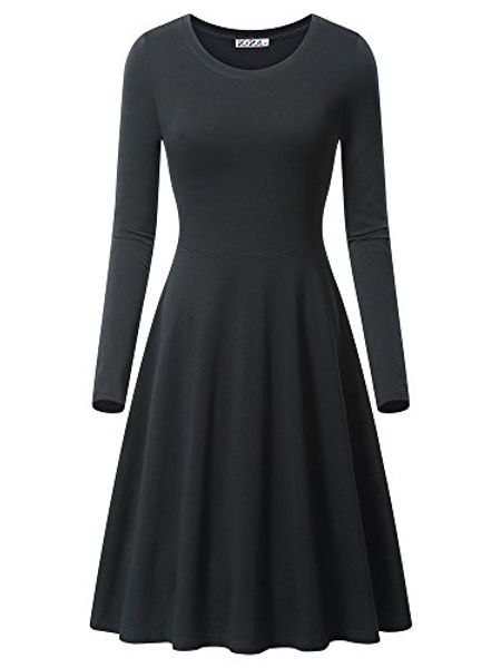 

kira women's long sleeve scoop neck casual flared midi swing dress, Black;gray