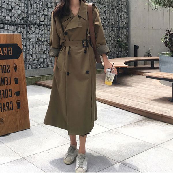 casual women loose trench coat korean style female double breasted long coat ladies autumn windbreakers outwear, Tan;black
casual women loose trench coat korean style female double breasted long coat ladies autumn windbreakers outwear, Tan;black