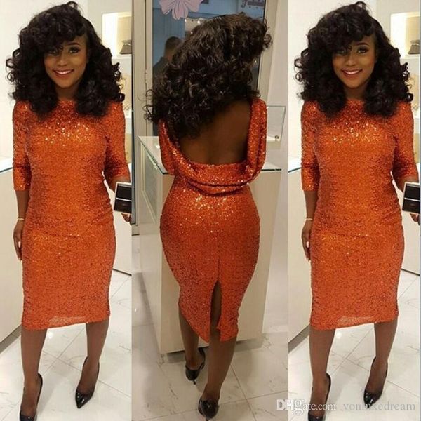 sparkly sequined cocktail dresses 3/4 long sleeves bateau neck tea length prom dress backless formal party gowns club wear, Black
sparkly sequined cocktail dresses 3/4 long sleeves bateau neck tea length prom dress backless formal party gowns club wear, Black
