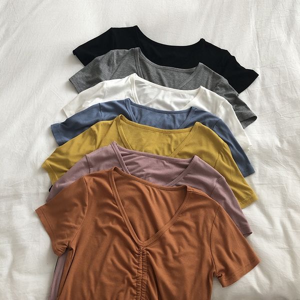 scheming style ~ drawstring in the middle t-shirt can expose the navel big elastic thread cotton v-neck slim slim short-sleeved t-shirt wome, White
scheming style ~ drawstring in the middle t-shirt can expose the navel big elastic thread cotton v-neck slim slim short-sleeved t-shirt wome, White
