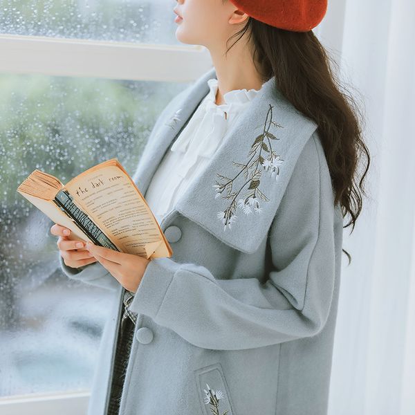 sweet solid long wool coat turn-down collar embroidery wool blend coat and jacket pockets women coats autumn winter, Black
sweet solid long wool coat turn-down collar embroidery wool blend coat and jacket pockets women coats autumn winter, Black