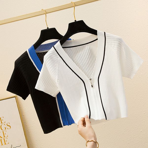 make v-neck bump color striped sweater with short sleeves paragraphs short summer han edition cultivate one's morality of tall w, White
make v-neck bump color striped sweater with short sleeves paragraphs short summer han edition cultivate one's morality of tall w, White