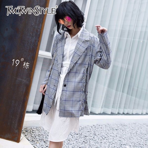 twotwinstyle autumn homemade costumes for women's blazer female coat tassel side metal ring plaid women basic coats clothes tide, White;black
twotwinstyle autumn homemade costumes for women's blazer female coat tassel side metal ring plaid women basic coats clothes tide, White;black
