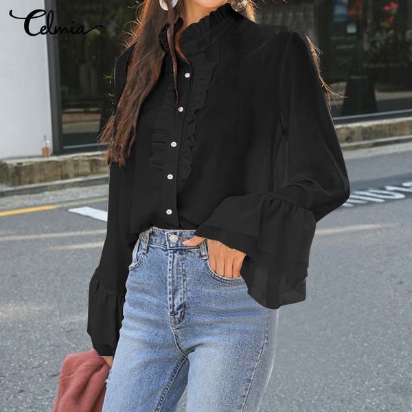 women's blouses & shirts women fashion chiffon celmia ladies solid long flare sleeve stand collar pleated shirt casual elegant blusas, White
women's blouses & shirts women fashion chiffon celmia ladies solid long flare sleeve stand collar pleated shirt casual elegant blusas, White