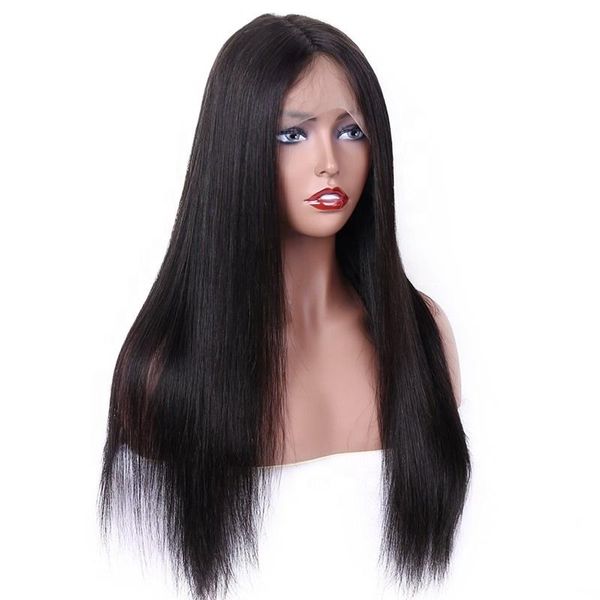

100% human hair virgin brazilian cuticle aligned hair silk straight natural color pre plucked 360 lace frontal wigs, Black;brown