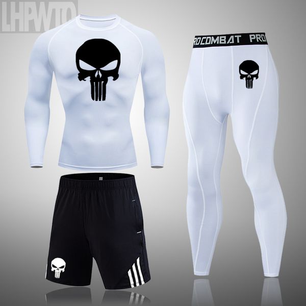 punisher men's compression gym training clothes suits workout skull jogging sportswear fitness dry fit tracksuit tights 3pcs/set, Black;blue 
punisher men's compression gym training clothes suits workout skull jogging sportswear fitness dry fit tracksuit tights 3pcs/set, Black;blue