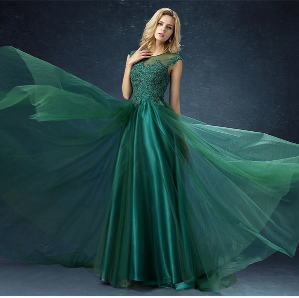 2019 fashion gark green appliques long prom dress vestido de noiva jewel cap sleeves sheer back tulle evening party dresses robe de soriee, Black
2019 fashion gark green appliques long prom dress vestido de noiva jewel cap sleeves sheer back tulle evening party dresses robe de soriee, Black
