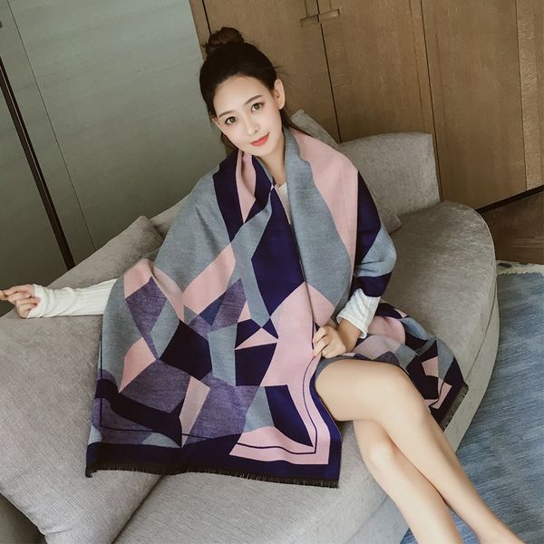 the new autumn/winter 2019 big shawl korean version dual-purpose thermal geometric print imitation cashmere long thickened scarf, Blue;gray
the new autumn/winter 2019 big shawl korean version dual-purpose thermal geometric print imitation cashmere long thickened scarf, Blue;gray