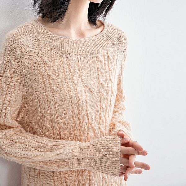 american network red autumn women's wear twisted turtleneck sweater loose temperament in the long fashion knit dress suit, White 
american network red autumn women's wear twisted turtleneck sweater loose temperament in the long fashion knit dress suit, White