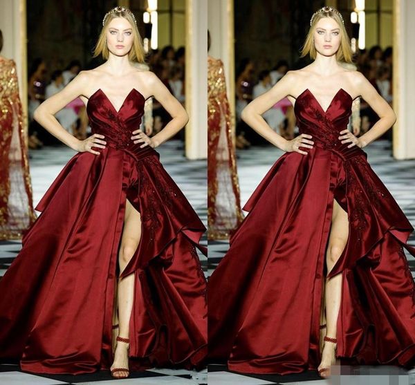modest burgundy prom dresses v neck strapless front slit lace applique beaded evening ball gown formal occasion wear custom made, Black
modest burgundy prom dresses v neck strapless front slit lace applique beaded evening ball gown formal occasion wear custom made, Black