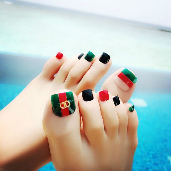 24pcs stripe rivets summer toe false nails light color green red toe fake nails full cover acrylic feet patch with 2g glue, Red;gold
24pcs stripe rivets summer toe false nails light color green red toe fake nails full cover acrylic feet patch with 2g glue, Red;gold