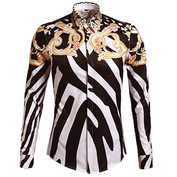 men shirt luxury royal striped printing long sleeve mens dress shirts fashion casual slim fit party nightclub shirts man, White;black
men shirt luxury royal striped printing long sleeve mens dress shirts fashion casual slim fit party nightclub shirts man, White;black