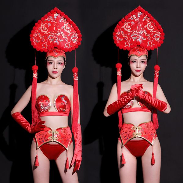 new spring festival outfit rave headwear new year's nightclub bikini gogo leading dance costume body suit for show costume, Black;red
new spring festival outfit rave headwear new year's nightclub bikini gogo leading dance costume body suit for show costume, Black;red