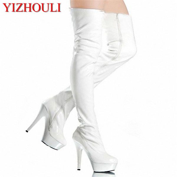

side zipper full over-the-knee 15 cm high heel boots pole dancing boots/lap-dancing knee-high boots appeal female, Black