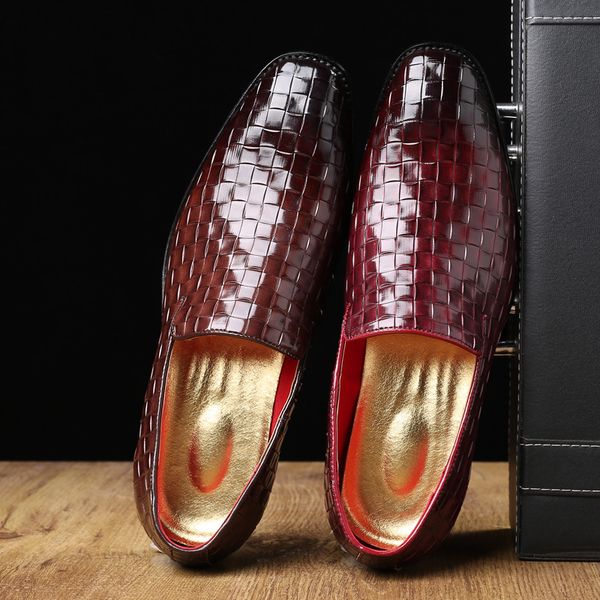 shoes men hand woven leather brown color oxfords shoes dress business leather slip on pointed toe men, Black
shoes men hand woven leather brown color oxfords shoes dress business leather slip on pointed toe men, Black