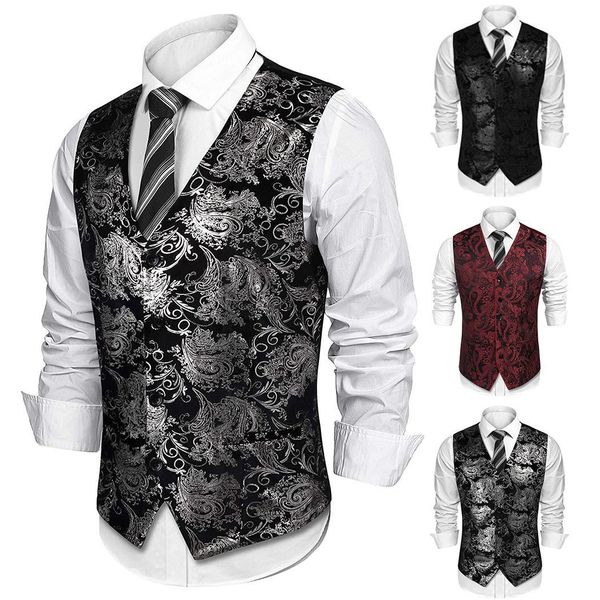 men v-neck slim waistcoat fashion sleeveless wedding party outwear floral coat, Black;white
men v-neck slim waistcoat fashion sleeveless wedding party outwear floral coat, Black;white