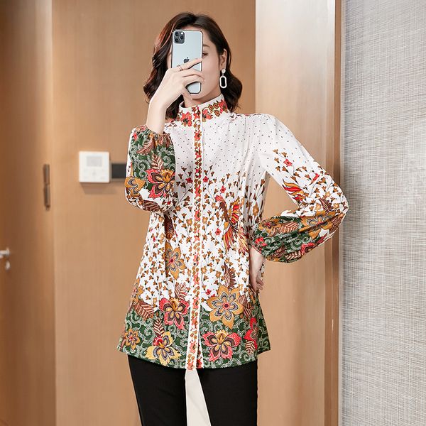 women brand flower print shirt plus size women stand long lantern sleeve single-breasted straight shirts lady clothes, White
women brand flower print shirt plus size women stand long lantern sleeve single-breasted straight shirts lady clothes, White