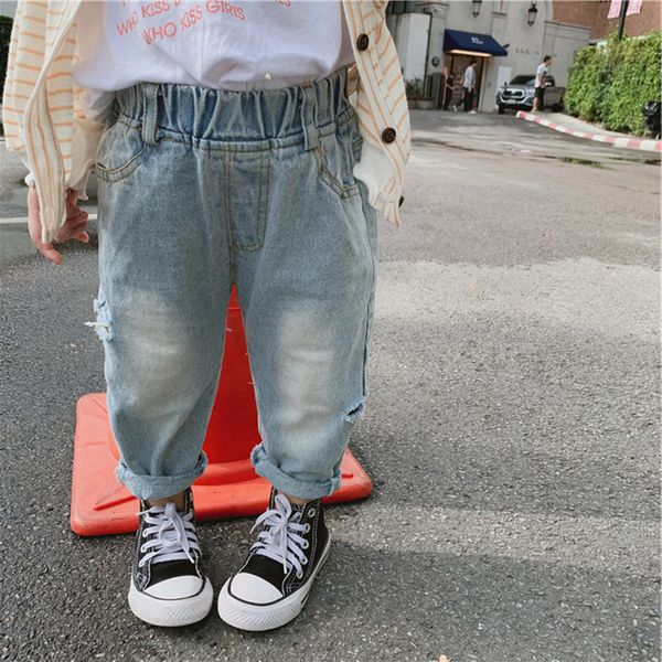 2019 spring children trousers hole denim baby boys girls jeans elastic waist kids casual pants, Blue
2019 spring children trousers hole denim baby boys girls jeans elastic waist kids casual pants, Blue