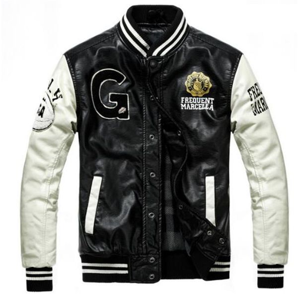 2019 new fashion baseball leather jacket college couro men's pu leather jacket street autumn winter coat, Black
2019 new fashion baseball leather jacket college couro men's pu leather jacket street autumn winter coat, Black