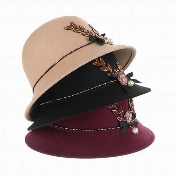 women autumn winter flower pearl decorated felt cap warm easy match elegant bowler hat, Blue;gray
women autumn winter flower pearl decorated felt cap warm easy match elegant bowler hat, Blue;gray