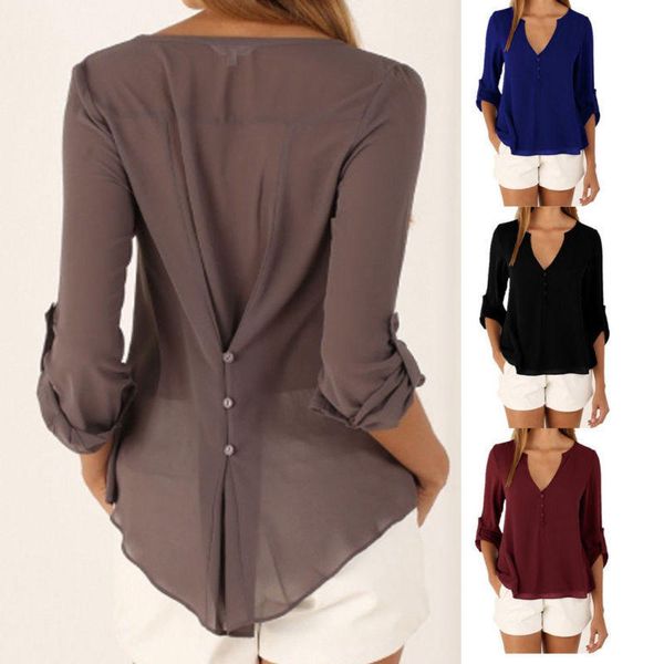 women's v-neck long-sleeved loose blouse buttons chiffon shirt waist irregular stitching collage mosaic casual party jumper, White 
women's v-neck long-sleeved loose blouse buttons chiffon shirt waist irregular stitching collage mosaic casual party jumper, White