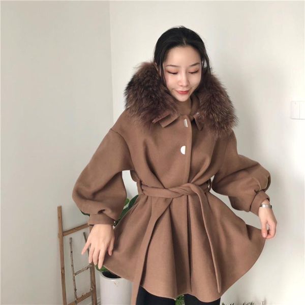 fall winter thick fur collar coat female section korean temperament slim long woolen coat lapel oversized woolen, Black
fall winter thick fur collar coat female section korean temperament slim long woolen coat lapel oversized woolen, Black