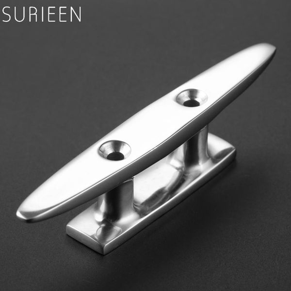 

surieen boat dock cleats flat low 4" 2 holes marine grade stainless steel silhouette mooring boat cleat mount deck rope