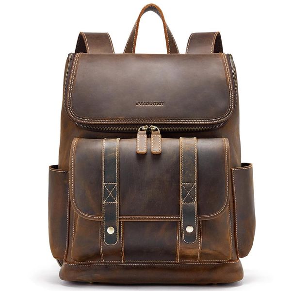 

bostanten new cowhide genuine leather backpack male crazy-horse leather men backpacks college office daypack 15" lapbackpack