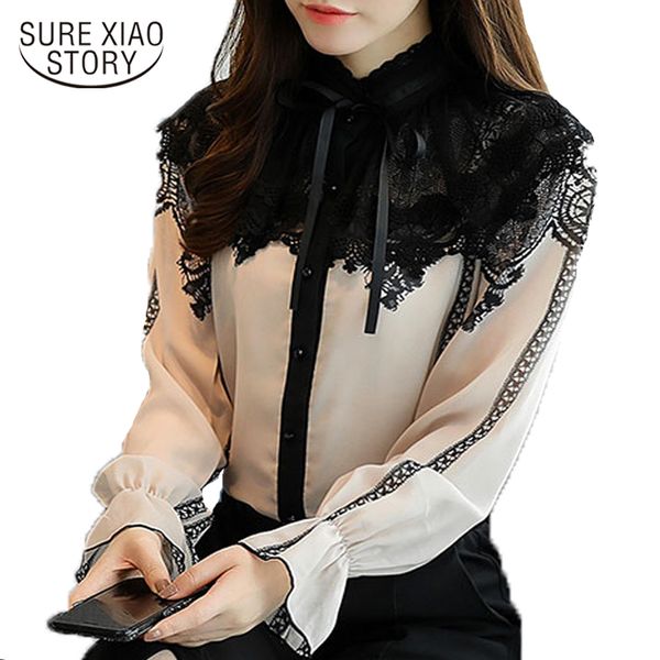 2019 new women fashion long sleeved blouses stand chiffon lace patchwork shirts office lady flare sleeve blouses d253 25, White
2019 new women fashion long sleeved blouses stand chiffon lace patchwork shirts office lady flare sleeve blouses d253 25, White
