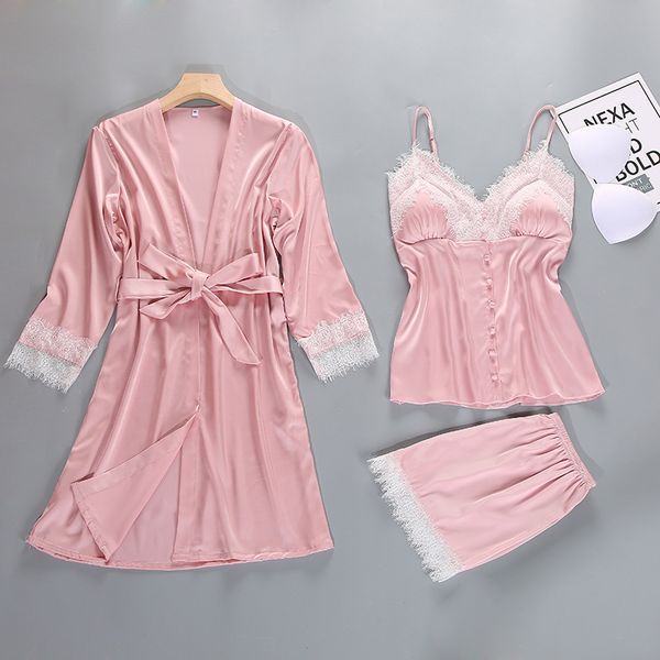 women pyjamas lace 3pc sleepwear female summer satin pajamas for women pijama kimono elegant silk pajamas, Blue;gray
women pyjamas lace 3pc sleepwear female summer satin pajamas for women pijama kimono elegant silk pajamas, Blue;gray
