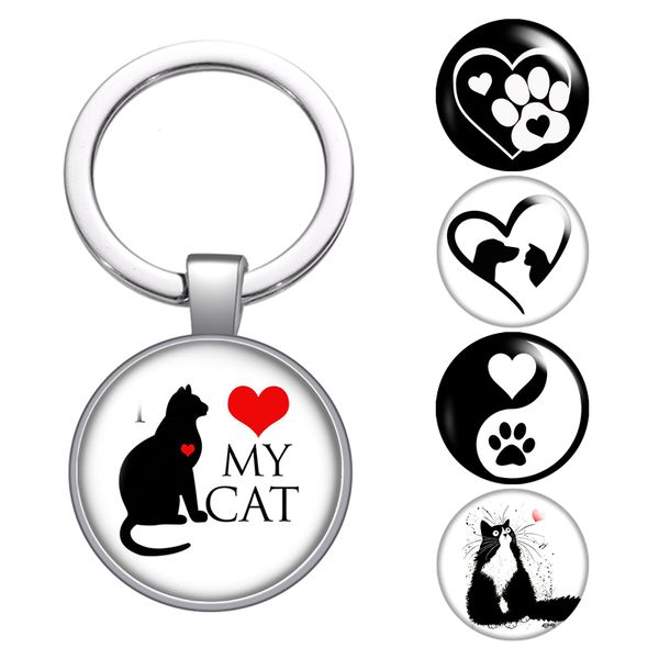 love pet footprints dogs glass cabochon keychain bag car key chain ring holder charms silver keychains for men women gifts