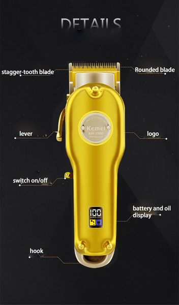 cortapelos cuchillo de barba kemei 1986 all-metal barber professional hair clipper electric cordless lcd trimmer gold silver hair cuttin
cortapelos cuchillo de barba kemei 1986 all-metal barber professional hair clipper electric cordless lcd trimmer gold silver hair cuttin