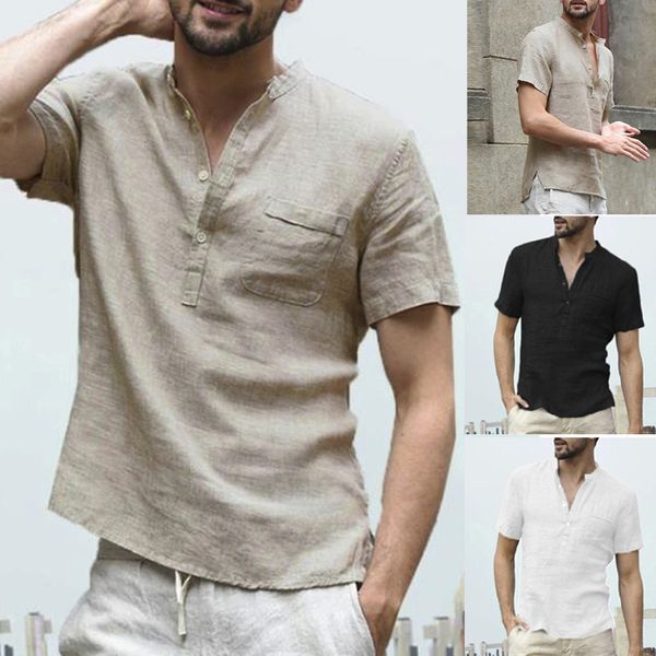 men summer shirt 2019 brand men's fashion cotton men's baggy cotton linen soid color short sleeve retro blouse, White;black
men summer shirt 2019 brand men's fashion cotton men's baggy cotton linen soid color short sleeve retro blouse, White;black