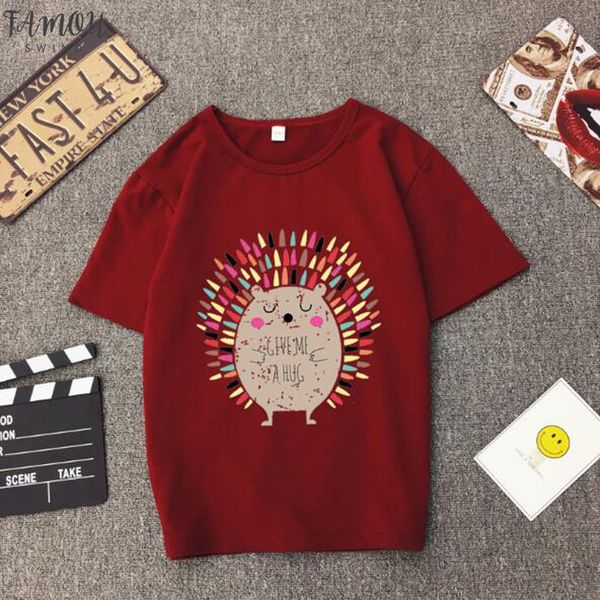 spring summer new style women tshirt hedgehog print short sleeve round neck cotton spandex women fit women t shirt, White
spring summer new style women tshirt hedgehog print short sleeve round neck cotton spandex women fit women t shirt, White