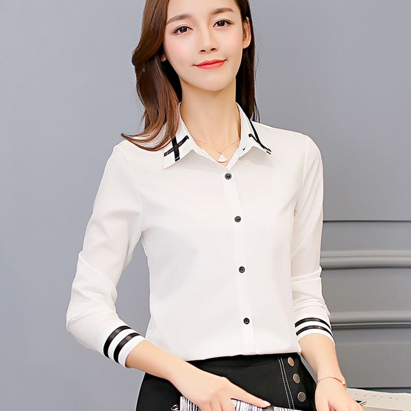 

spring and summer fashion korean version of the new casual shirt womens slim-fit-style long sleeve bottoming shirt chiffon shirt, White