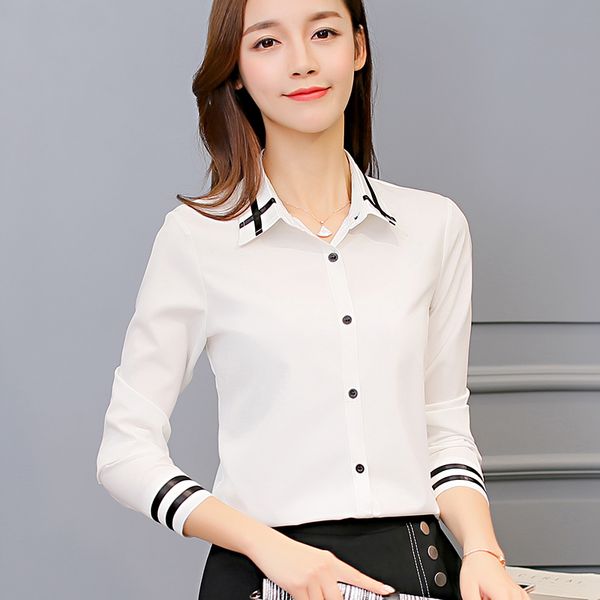 

spring and summer fashion korean version of the new casual shirt womens slim-fit-style long sleeve bottoming shirt chiffon shirt, White