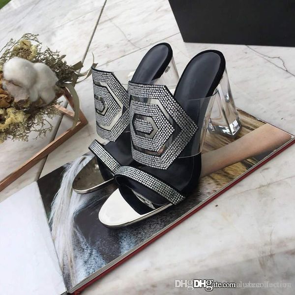 spring and summer new women sandals ultra high heel leather slippers with diamond trim, transparent heel-height 9 cm, Black
spring and summer new women sandals ultra high heel leather slippers with diamond trim, transparent heel-height 9 cm, Black