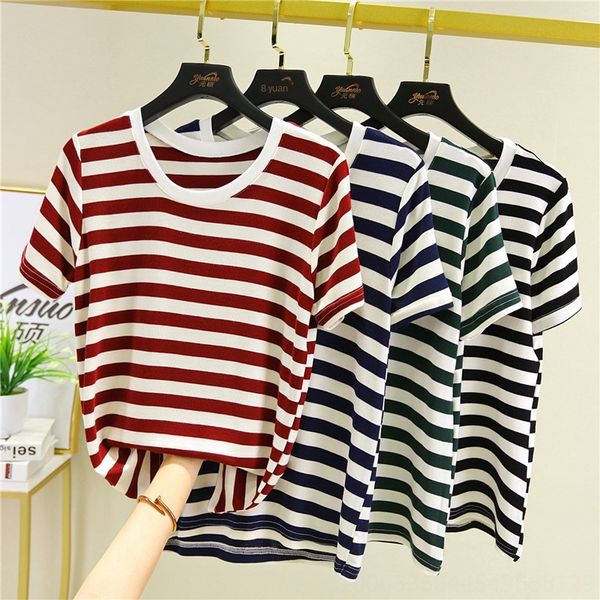 2020 women's coat t-shirt loose round collar short sleeve striped short sleeve t-shirt women's top, White
2020 women's coat t-shirt loose round collar short sleeve striped short sleeve t-shirt women's top, White