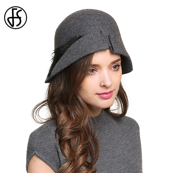 fs elegant wool cloche hats with feather vintage felt fedoras for women gray black winter royal cap ladies wide brim bowler hat, Blue;gray
fs elegant wool cloche hats with feather vintage felt fedoras for women gray black winter royal cap ladies wide brim bowler hat, Blue;gray