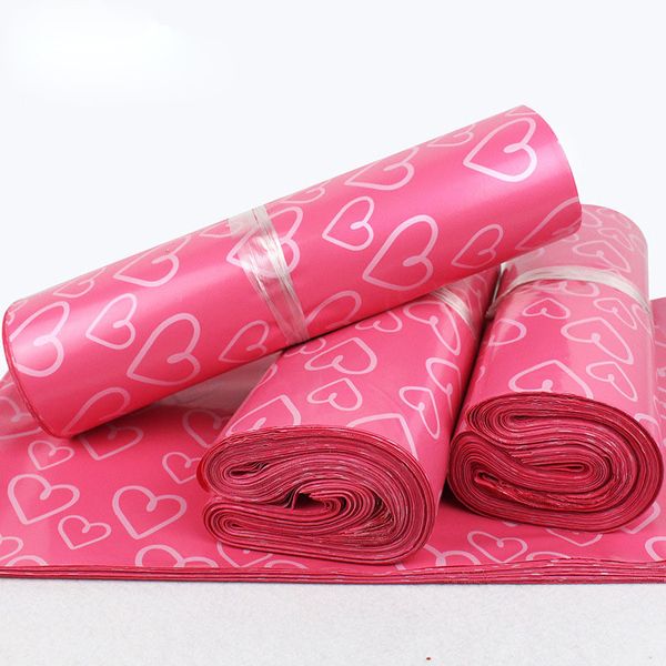 28*42cm Pink Heart Pattern Plastic Post Mail Bags Plastic Gift Bag Poly Mailer Self Sealing Mailer Packaging Envelope Courier Express Bag