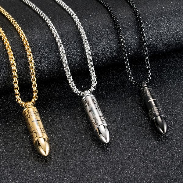 selling bullet shape cross jesus prayer scripture stainless steel men's pendant necklace fashion charm jewelry wholesale postage, Silver
selling bullet shape cross jesus prayer scripture stainless steel men's pendant necklace fashion charm jewelry wholesale postage, Silver
