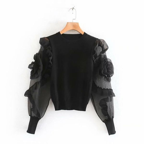 2020 new women pleated ruffles flower appliques sleeve patchwork knitting blouses shirts women o neck basic blusas ls6105, White
2020 new women pleated ruffles flower appliques sleeve patchwork knitting blouses shirts women o neck basic blusas ls6105, White