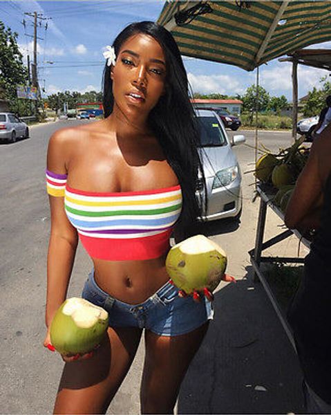 summer women colorful off shoulder crop t-shirts rainbow stripe short sleeve crop tee, White
summer women colorful off shoulder crop t-shirts rainbow stripe short sleeve crop tee, White