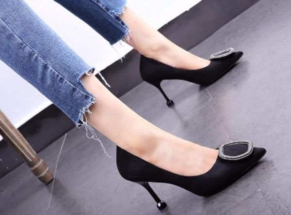 2019 women's shoes in spring and autumn with new style high heel fine heel pointed end water drill suede #17, Black
2019 women's shoes in spring and autumn with new style high heel fine heel pointed end water drill suede #17, Black